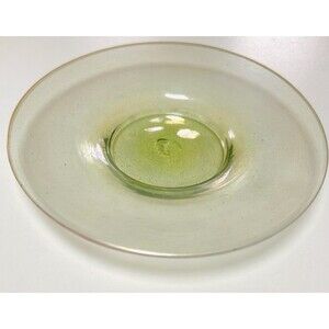 Hand Blown Green Recycled Glass Iridescent w/ Pink Trim 6 1/4” Plate Set Of 2